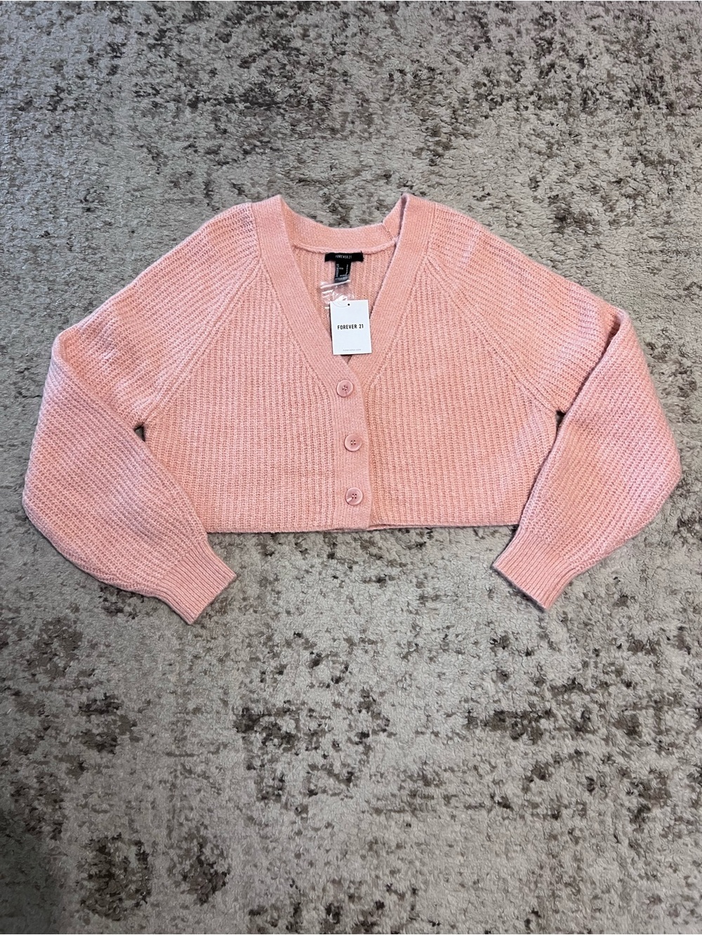 NWT Forever 21 Blush Pink Cropped Knit V-neck Cardigan size small